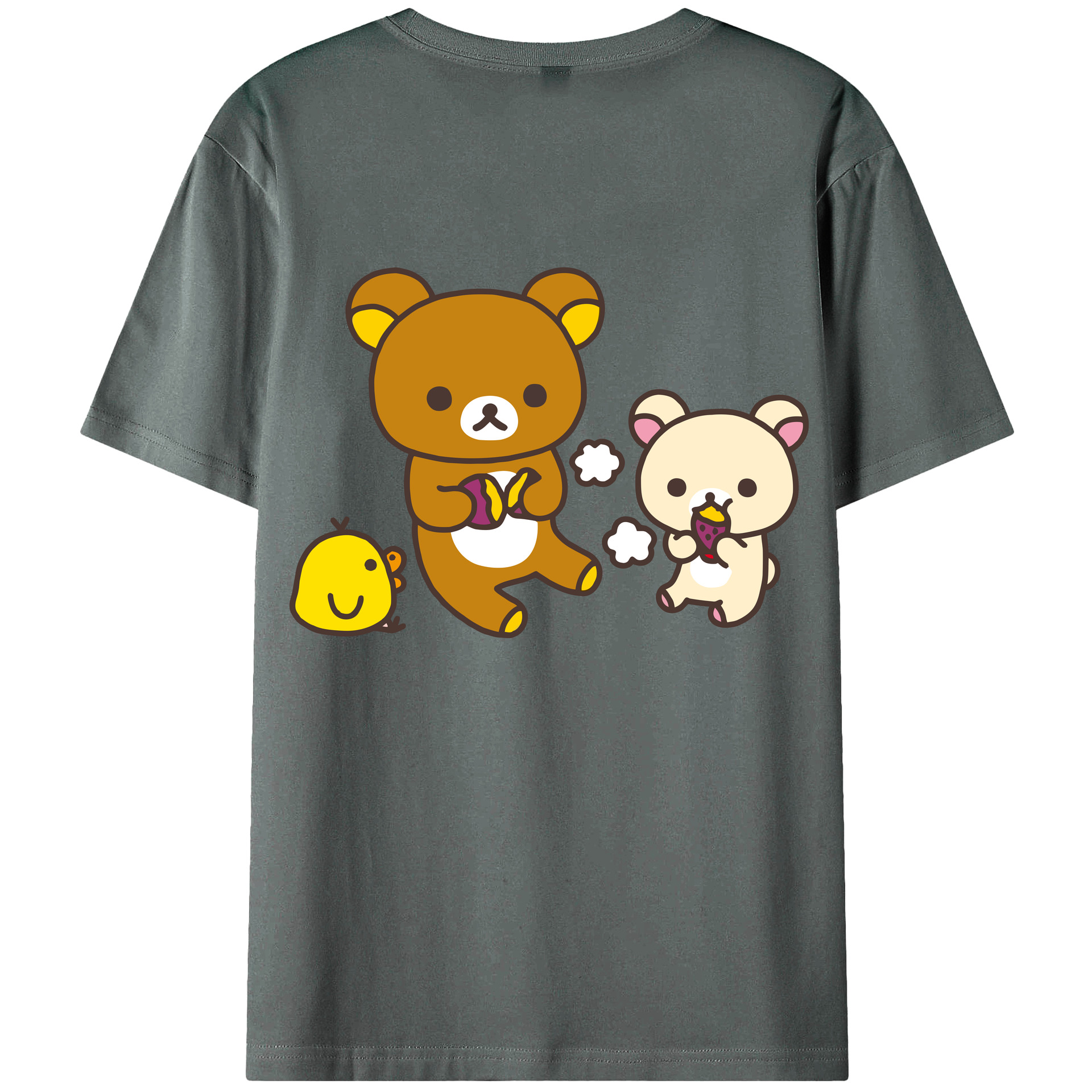 （画像用） リラックマ リラックマ キイロイトリ Rilakkuma Korilakkuma Kiiroitori 綿100％ メンズ半袖Tシャツ（バックプリント） 通気性
